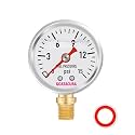 0-15psi Glycerin Filled Fuel Pressure Gauge, 1-1/2" Dial Size, 304 Stainless Steel Case, 1/8" NPT Lower Mount, with High Accuracy, for Measuring Fuel Pressure…