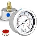0-160 Psi Low Pressure Gauge, 2" Dial Size, 1/4 G Back Mount, Stainless Steel Case for Water Pressure Gauge Test for Water Pipe, HVAC(with Tape)
