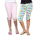 0-DEGREE Women's Cotton Polka Dots Pyjama Pant Pack of 2 (women capris cotton Set 17 Size XL_Multicolored_X-Large)