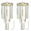 1 1/4 Inch (32mm) Diamond Hole Saw with Center Pilot Bit, 2 PCS DaduoRi 1.25 Inch Tile Tip Coated Hole Saw with Guiding Drill Bit for Glass, Porcelain Tile,Ceramics, Marble and Granite