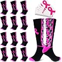 1 or 12 Pairs Breast Cancer Awareness Socks Bulk Set，Thick Camouflage Pink Ribbon Football Socks for Events