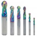 1/8"-1/2" Carbide Ball End Mill Set, 2-Flute, 6 Sizes, Pack of 6