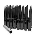 1/2""-20 Spike Lug Nuts 6"" Tall, Set of 32 Black Conical Bulge Seat Lug Nuts Closed End Spiked Lug Nuts with 1 Socket Key for Aftermarket Wheel