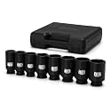 TecoTek 1/2" Drive Deep 6-Point Impact Socket Set, 8-Piece Standard SAE Spindle Axle Nut Impact Socket Set, Cr-Mo, 1-Inch to 1-1/2-Inch Size