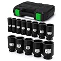 TecoTek 1/2" Drive Deep 6-Point Impact Socket Set, 13-Piece Spindle Axle Nut Impact Socket Set, Cr-Mo, Metric (17mm to 41mm), Enhanced Storage Case