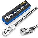 YIYEIE 1/2" Drive Flex Head Ratchet, 72-Tooth Quick-Release, CR-V Steel, Full Chrome, Swivel Head Ratchet Wrench with EVA Foam Tray, for Auto Mechanic &amp; DIYer | 12 Inch Long