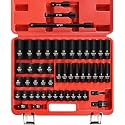 1/2" Drive Impact Socket Set 49 Piece, Standard and Deep Metric Socket (9-25mm, 27, 30, 32mm), Includes Extension Bars, Universal Joint and Adapter, 6 Point Design,Cr-V steel