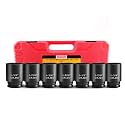 TONYNOL 1/2 Inch Drive Deep Impact Socket Set, 6-Point, SAE(1/2 Drive 1-3/8"to1-3/4"), 7 PCS, Cr-Mo, Heavy Duty Impact Socket Set, with a strong case