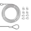1/2 Stainless Steel Cable, PIUM 10Ft Wire Rope, Aircraft Cable with 7x19 Strands and 23000lbs Breaking Strength, 304 Stainless Steel Wire Rope with Loops for Winch Cable, Boat Lift Cable