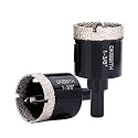 1-3/8" Diamond Hole-Saw Bits with Pilot Drill Bit - 2pc 1-3/8 in Diamond Tipped Tile Hole Saws with Guiding Bit for Accurate Drilling, for Porcelain Tile Ceramic Pots Granite Stone Glass Bottles 35mm