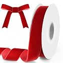 1" Wide x 10 Yards Velvet Ribbon, Vintage Single Face Velvet Ribbons for Gift Wrapping, Christmas Wrapping Bows, Wedding Decor, Sewing and More (Red)