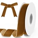 1" Wide x 10 Yards Velvet Ribbon, Vintage Single Face Velvet Ribbons for Gift Wrapping, Christmas Wrapping Bows, Wedding Decor, Sewing and More (Khaki)