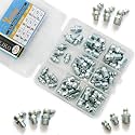 1/4"-3/8" 36Pcs 3 Sizes Grease Fitting Assortment Straight 45 90 Degree Grease Zerk Fittings, Galvanized Steel Grease Fittings and Grease Gun Tips for Industrial/Agricultural Machinery Yoliko