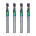 1/4" DLC Coated 2-Flute Carbide Ball Nose End Mill, 4Pcs