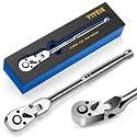YIYEIE 1/4" Drive Flex Head Ratchet, 72 Tooth Swivel Ratchet, Quick-Release, Full-Polished Chrome Plating, for Auto Mechanic & DIYer with EVA Foam | 7 Inch Long