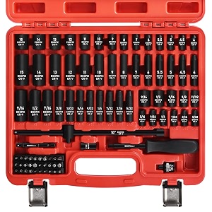 1434 socket set 85 piece metric shallowdeep sockets 4-15mm and sae shallowdeep sockets 532-916 screwdriver bit set tool kit for home use and automotive repair