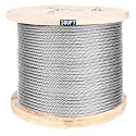 1/4" Stainless Steel Cable, 300 ft, 7X 19 Strands Wire Rope, 6400lbs Breaking Strength, Steel Aircraft Cable for Yard Zipline, Deck Railing, Boat Lifts, Dog Run, Straightening Trees