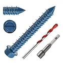 1/4" x 1-3/4" Concrete Screws, 100 PCS Blue Hex Washer Head Concrete Screws Anchor Kit with Drill Bit and Hex Bit Socket, for Masonry, Cement, Block, Brick or Stucco