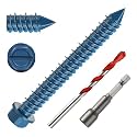 1/4" x 2" Concrete Screws, 50 PCS Blue Hex Washer Head Concrete Screws Anchor Kit with Drill Bit and Hex Bit Socket, for Masonry, Cement, Block, Brick or Stucco