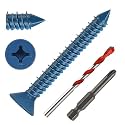 1/4" x 2" Concrete Screws, 50 PCS Blue Flat Head Concrete Screws Anchor Kit for Masonry, Cement, Block, Brick or Stucco