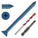1/4" x 3-1/2" Concrete Screws, 50 PCS Blue Flat Head Concrete Screws Anchor Kit for Masonry, Cement, Block, Brick or Stucco