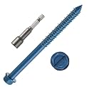 1/4" x 4-1/2" Concrete Screws, 50 PCS Blue Hex Washer Head Concrete Screws Anchor Kit with Hex Bit Socket, for Masonry, Cement, Block, Brick or Stucco