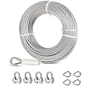 1/4 Stainless Steel Cable, 100ft Wire Rope with Wire Rope Clamps and Thimble, 6400lbs Breaking Strength, 7X19 Strands Aircraft Cable for Yard Zipline, Deck Railing, Boat Lifts