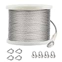 1/4 Wire Rope Kit with 200 ft 304 Stainless Steel Cable, 4 Clamps &amp; Thimble