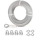 1/4 Wire Rope Kit with 250 ft 304 Stainless Steel Cable, 4 Clamps &amp; Thimble