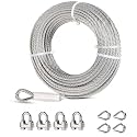 1/4 Wire Rope Kit with 50 ft 304 Stainless Steel Cable, 4 Clamps &amp; Thimble