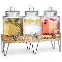1.5 Gallon Glass Drink Dispenser for Parties 3 PACK Beverage Dispensers with Stand, Glass Water Jug Dispenser, with 18/8 Stainless Steel Spigot, Great for Party, Wedding, Picnic, BBQ Wicker Design
