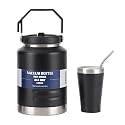 1.5 Gallon Large Insulated Water Bottle + Stainless Steel Cup, 50 oz, Black, 1500 ml Tumbler Jug, Insulated Container, Insulated Jar, 304 SS Thermal Mug, Leak-Proof, Hot/Cold for Sports Travel Gym