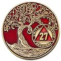 1 to 50 Year Twisted Tree of Life Sobriety Coin - Gold Plated AA Chips &amp; Medallions - 27 Year Sobriety Coin - Red