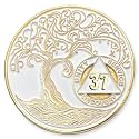 1 to 50 Year Twisted Tree of Life Sobriety Coin - Gold Plated AA Chips &amp; Medallions - 37 Year Sobriety Coin - White