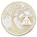 1 to 50 Year Twisted Tree of Life Sobriety Coin - Gold Plated AA Chips &amp; Medallions - 12 Year Sobriety Coin - White