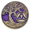 1 to 50 Year Twisted Tree of Life Sobriety Coin - Gold Plated AA Chips & Medallions - 9 Year Sobriety Coin - Purple