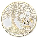 1 to 50 Year Twisted Tree of Life Sobriety Coin - Gold Plated AA Chips &amp; Medallions - 43 Year Sobriety Coin - White