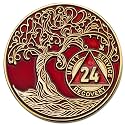 1 to 50 Year Twisted Tree of Life Sobriety Coin - Gold Plated AA Chips &amp; Medallions - 24 Year Sobriety Coin - Red