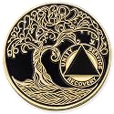 1 to 50 Year Twisted Tree of Life Sobriety Coin - Gold Plated AA Chips & Medallions - Blank - Black