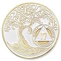 1 to 50 Year Twisted Tree of Life Sobriety Coin - Gold Plated AA Chips &amp; Medallions - 17 Year Sobriety Coin - White