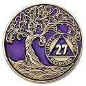 1 to 50 Year Twisted Tree of Life Sobriety Coin - Gold Plated AA Chips &amp; Medallions - 27 Year Sobriety Coin - Purple