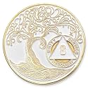 1 to 50 Year Twisted Tree of Life Sobriety Coin - Gold Plated AA Chips &amp; Medallions - 8 Year Sobriety Coin - White