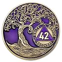 1 to 50 Year Twisted Tree of Life Sobriety Coin - Gold Plated AA Chips &amp; Medallions - 42 Year Sobriety Coin - Purple