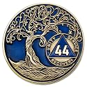 1 to 50 Year Twisted Tree of Life Sobriety Coin - Gold Plated AA Chips & Medallions - 44 Year Sobriety Coin - Translucent Blue