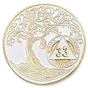 1 to 50 Year Twisted Tree of Life Sobriety Coin - Gold Plated AA Chips &amp; Medallions - 33 Year Sobriety Coin - White
