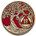 1 to 50 Year Twisted Tree of Life Sobriety Coin - Gold Plated AA Chips &amp; Medallions - 18 Year Sobriety Coin - Red