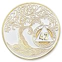 1 to 50 Year Twisted Tree of Life Sobriety Coin - Gold Plated AA Chips & Medallions - 42 Year Sobriety Coin - White