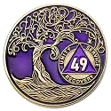 1 to 50 Year Twisted Tree of Life Sobriety Coin - Gold Plated AA Chips &amp; Medallions - 49 Year Sobriety Coin - Purple