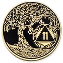 1 to 50 Year Twisted Tree of Life Sobriety Coin - Gold Plated AA Chips &amp; Medallions - 11 Year Sobriety Coin - Black
