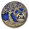 1 to 50 Year Twisted Tree of Life Sobriety Coin - Gold Plated AA Chips &amp; Medallions - 29 Year Sobriety Coin - Translucent Blue